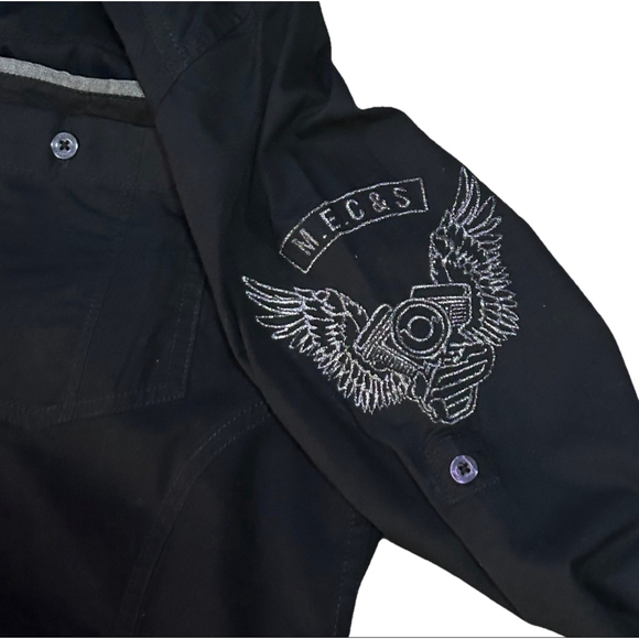 Men's M.E.C.&S Black & Grey Medium Casual Button Down Shirt - Picture 5 of 7